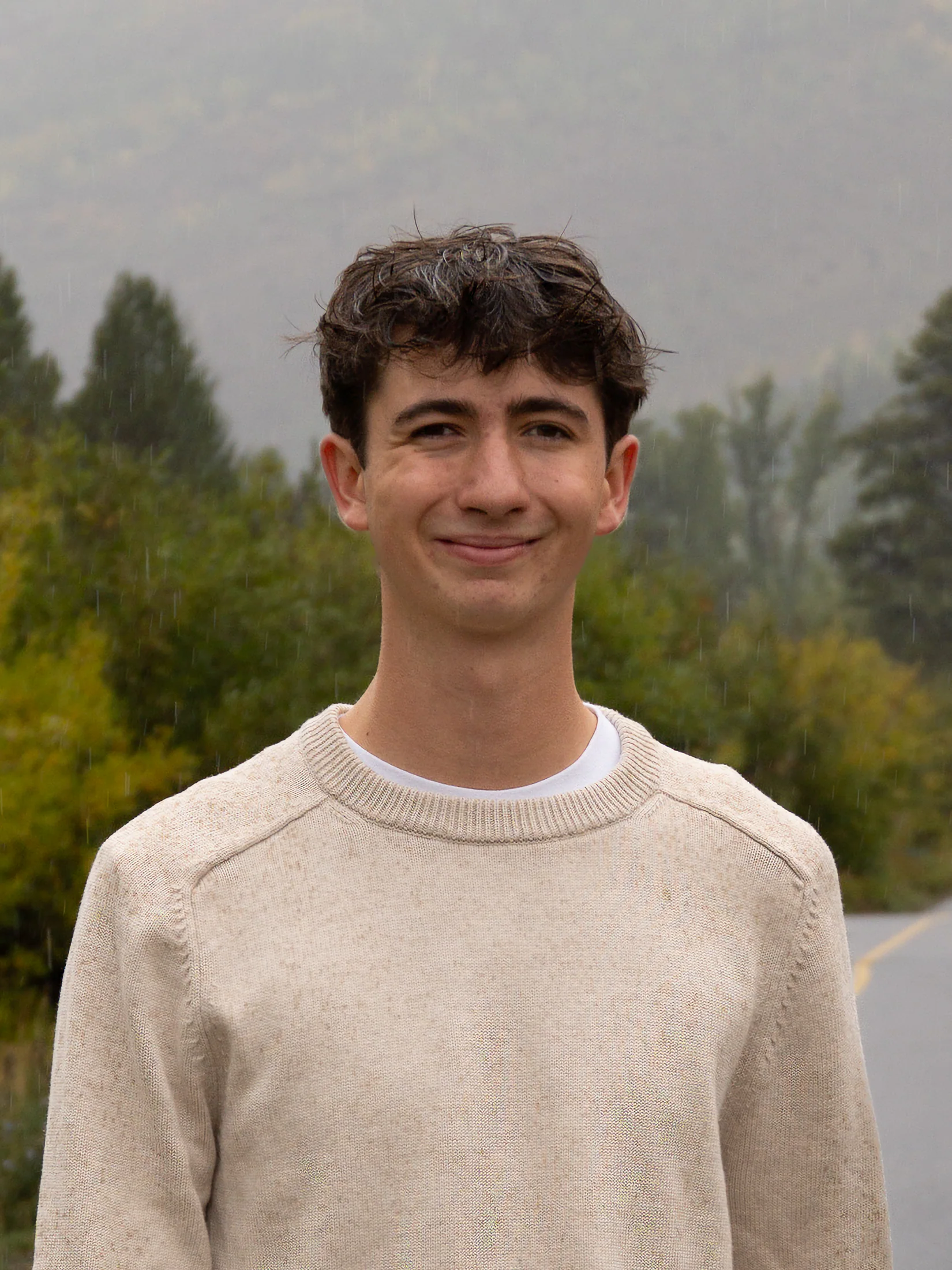 A quiet portrait of Judah beneath a rain-softened mountain